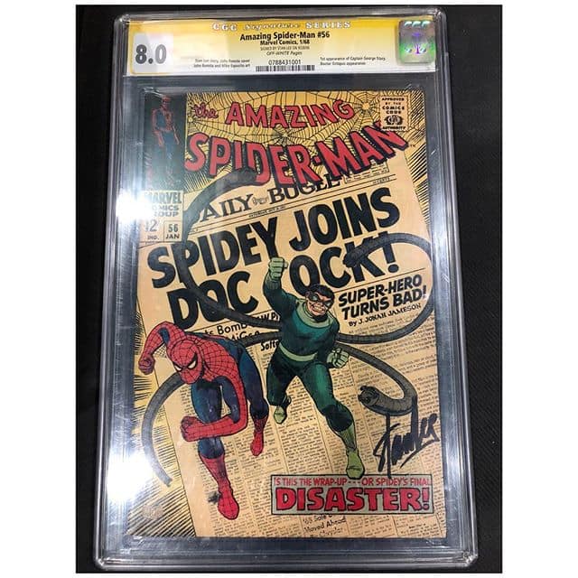 Just walked in the door!  Stan Lee signed Amazing Spider-Man #56 CGC 8.0 signature series. 1st appearance of Captain Stacy. For sale. Please DM is if interested. #cgc #cgcsignatureseries #amazingspiderman #igcomics #igcomicfamily #spiderman #stanlee